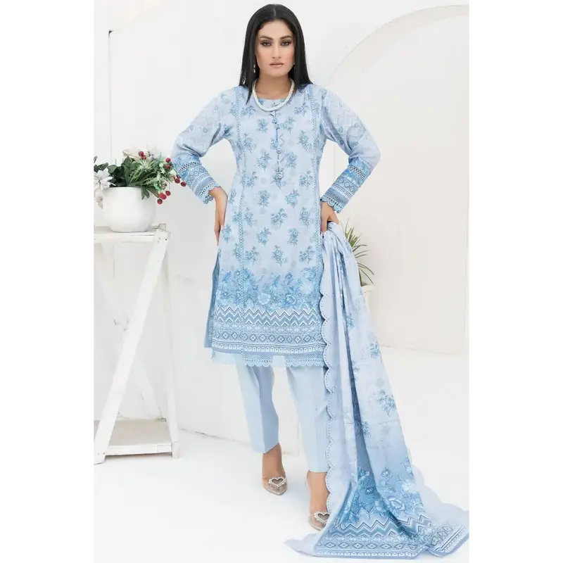 Dhanak Print Ladies Pakistani Suits-Jazmin-1455-Sky Dress Fabric 3