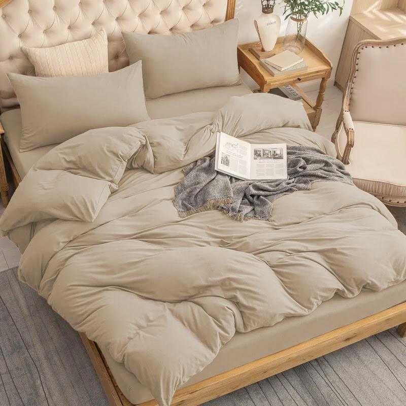 Qatan Plain Duvet Quilt Cover with Pillow Case - Bedding Set Single Double King Size 8