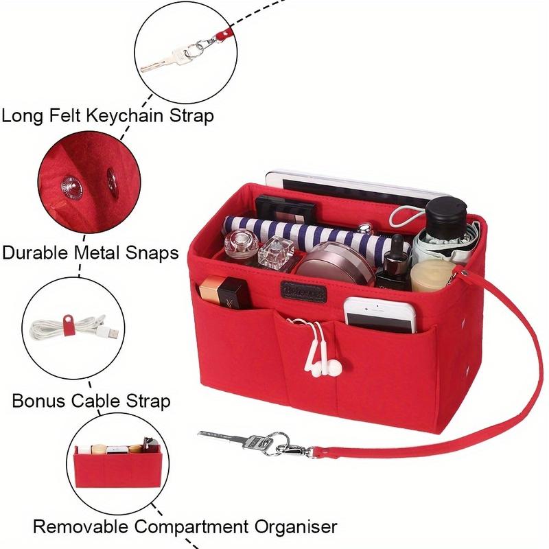 Premium Foldable Felt Bag Organizer - Multi Pocket Insert for Effortless Storage - Portable Cosmetic Makeup Bag, Ideal for Handbags, Totes, and Purses - Durable, Stylish, and Space-Saving Solution 1