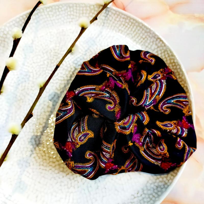 "Sage" Dark Paisley Hair Scrunchie 1