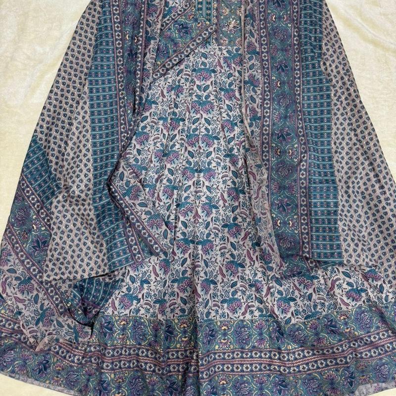 Premium cotton anarkali suit with beaded design at the front. 2