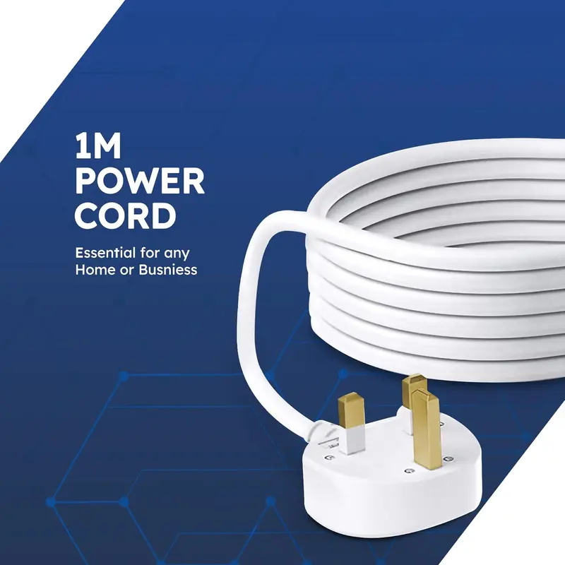 White Electric Extension Lead - 4 Gang, 1 Metre Cable with UK Plug & 3 Pin Socket - Wall Mountable & Multi Socket Mains Strip for Home, Bedroom, Kitchen, & Office (1 Pack) 5