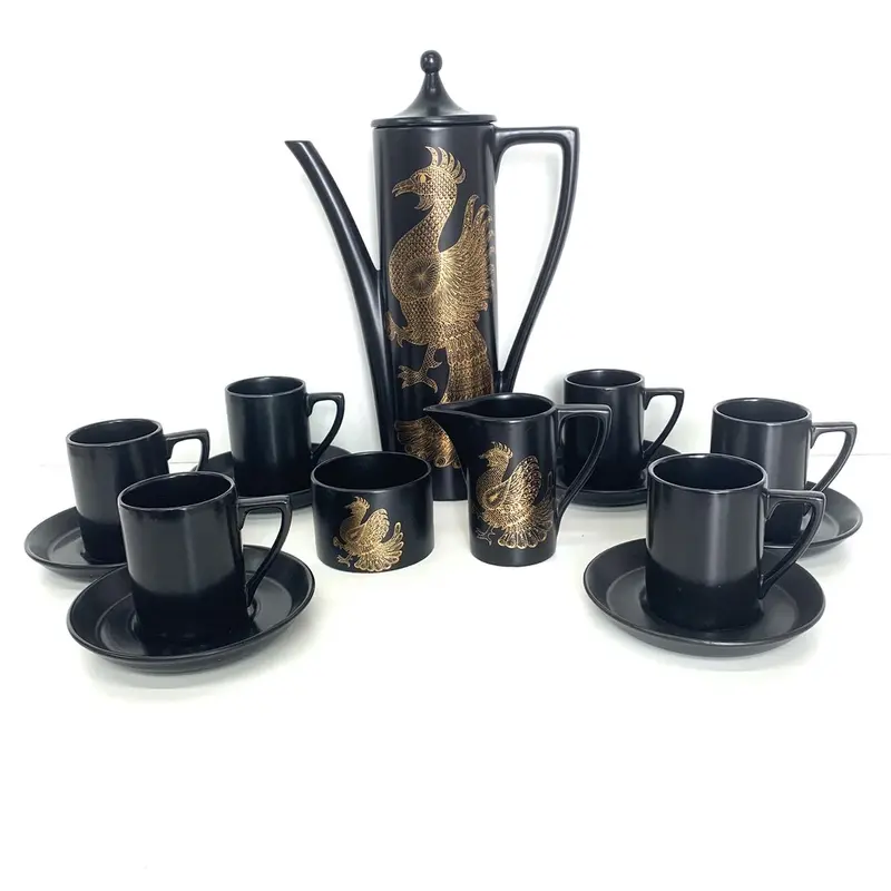 Portmeirion Phoenix Six Piece Coffee Set in Black and Gold 0