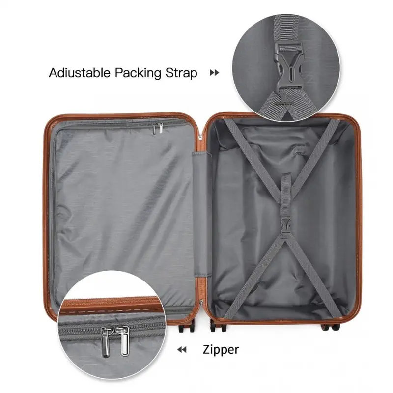 [MissLulu Bags] Sculpted Horizontal Design ABS  20''/24''/28'' Suitcase  with TSA Lock and 12'' Vanity Case - Denim Blue and Brown 7