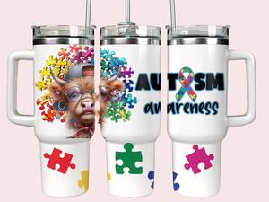 Autism Highland Cow 40oz Tumbler with Straw for Hot or Cold Drinks - Flask Drinkware Mugs