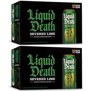 Liquid Death Severed Lime Sparkling Water Cans 500ml -Pack of 24 (2x 12pk) Beverage Drink Flavor