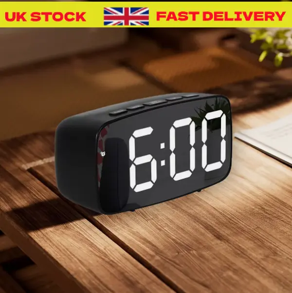 Digital Alarm Clock Mains Powered Large Night Light Bedside Alarm Non Ticking UK