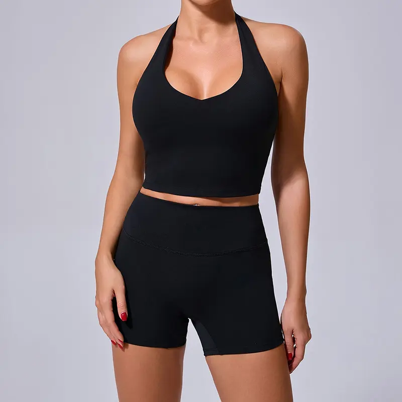 Yoga Leggings Set Women Seamless Yoga Set 2 Pieces Push Up Shorts Halter Sports Bra Workout Sets Gym Clothes 6