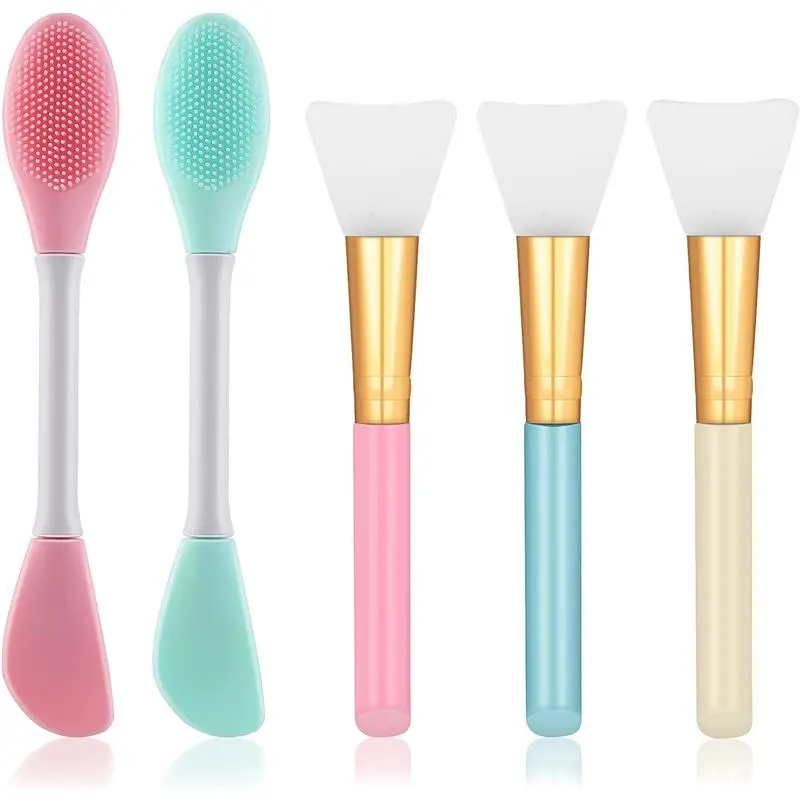 Mask Brush Silicone Applicator Set - Multi-Colored Facial Brushes for DIY Mud, Body Lotion, Face Care, Makeup & Skincare, Fan Spatula Tools 5 Pcs