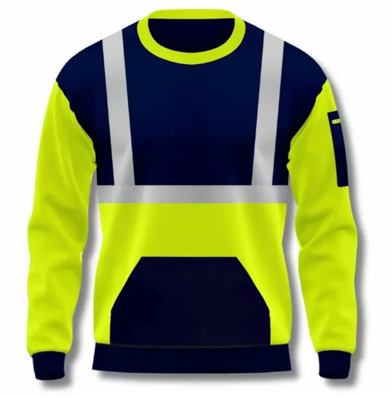 Hi Viz Hi Vis High Visability Visibility Sweatshirt Jumper Pullover Bright Menswear Men Storm Range Tradesmen Workwear PPE Stylish Side Pockets Utility Pouch Pockets Arm Pocket Round Neck Crewneck Visible Long Sleeve Crewneck 8