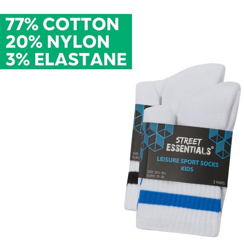 6 Pairs Kids Boys Cotton Rich Sport Crew Ankle Football Socks Ribbed White with Stripe Leisure Mid Calf Socks UK 9-12 Child 12.5-3.5 4-6 Junior Youths PE Socks School Active Football Socks 5