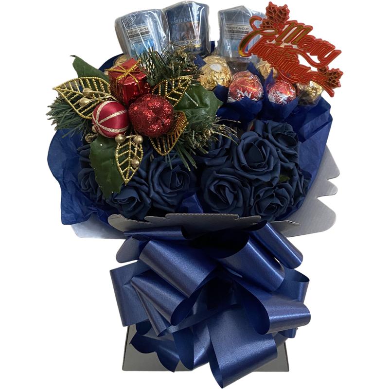 Navy Blue Christmas Ferrero Rocher & Lindt Lindor With Yankee Candle Bouquet 0