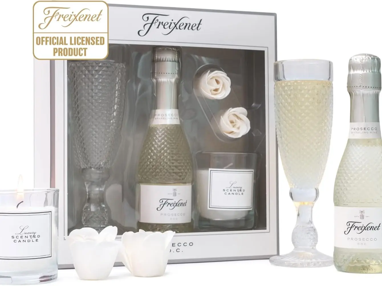 Freixenet Prosecco Gift Set - Freixenet Prosecco DOC 20cl Mini Alcohol, Champagne Flute, Bath Bombs, Luxury Scented Candle, Pamper Gifts For Women - Birthday Gift Wine Sets for Ladies, New Mum Gifts Body Care Comfort