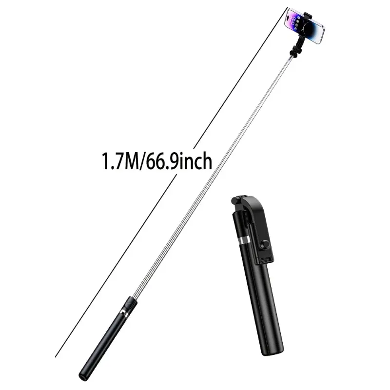 66.9-inch Extendable Wireless Selfie Stick with Remote, Foldable Monopod Phone Tripod for Smartphones, Wireless Enabled, Non-Rechargeable Button Battery 1