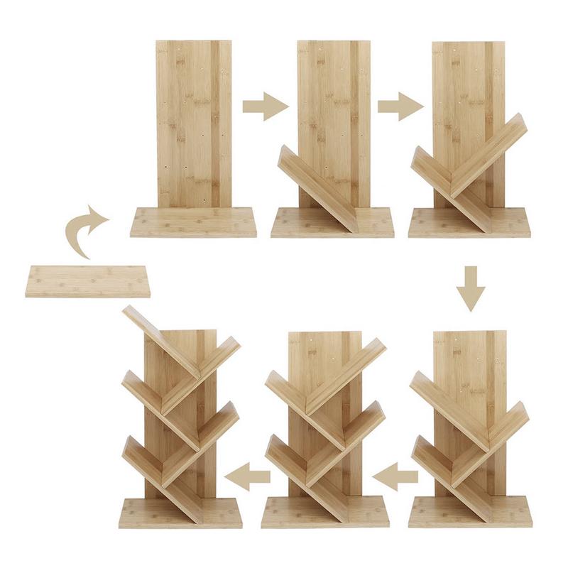 Lushhub Rustic 5/9-Shelf Standing Tree Bookshelf Wood Display Rack in White/Black/Brown - Compact and Space-Saving Book Storage 5