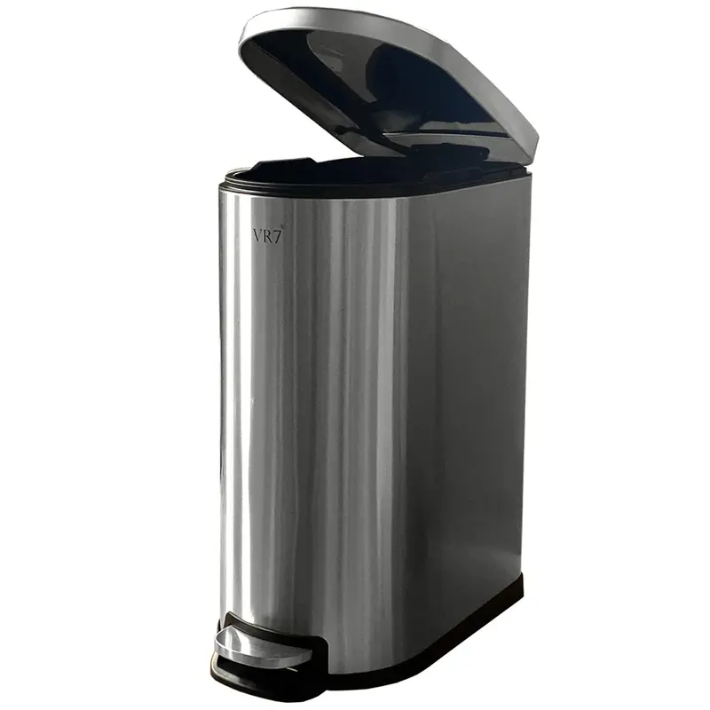 VR7 Stainless Steel Kitchen Recycling and Waste Bin with Lid & Steel Pedal 40L Bathroom Dustbin Removable Inner Basket Rubbish Bin Kitchen - Office - Bedroom - Livingroom Garbage bins for kitchen 1