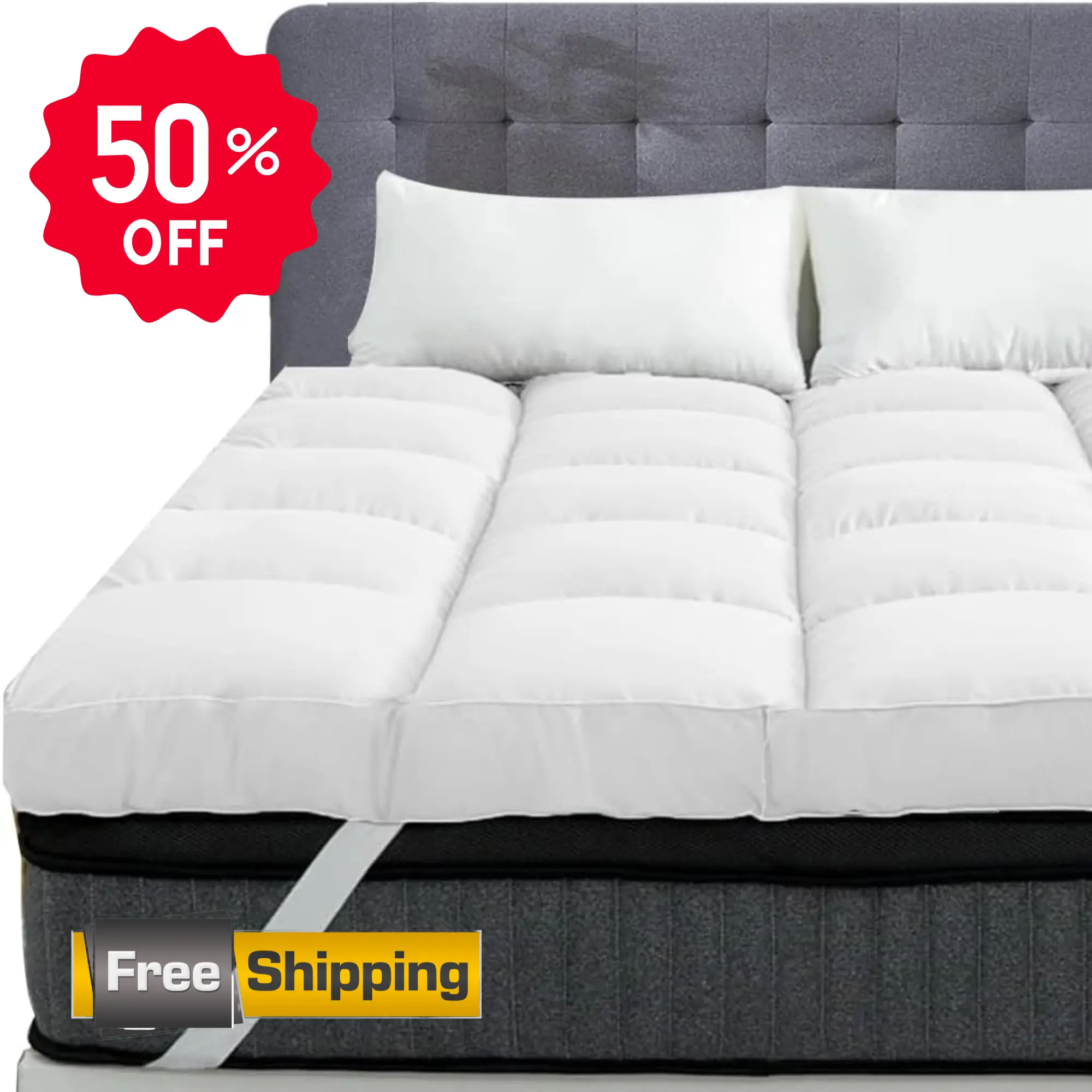 Luxury Warm Mattresses Topper & Pad (4-Inch/10cm) Sleep Support for Back Pain Relief, Hypoallergenic, Skin-Friendly, Eco-Friendly, Breathable - Double mattress topper uk, washable, Flat weave topper fade resistant.