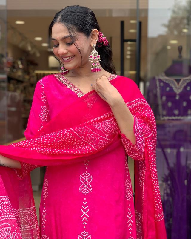 Women's Pakistani Style Traditional French Crepe Fabric Top, Viscos Gadhval Fabric Bottom and Chanderi Dupatta Ready to wear 2