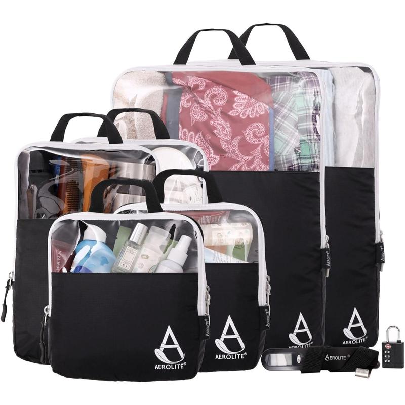 Aerolite Packing Cubes for Suitcases with Digital Luggage Scale and TSA Padlock, 6-pieces Expandable Travel Luggage Packing Organizers With Accessories Ultra Lightweight 0