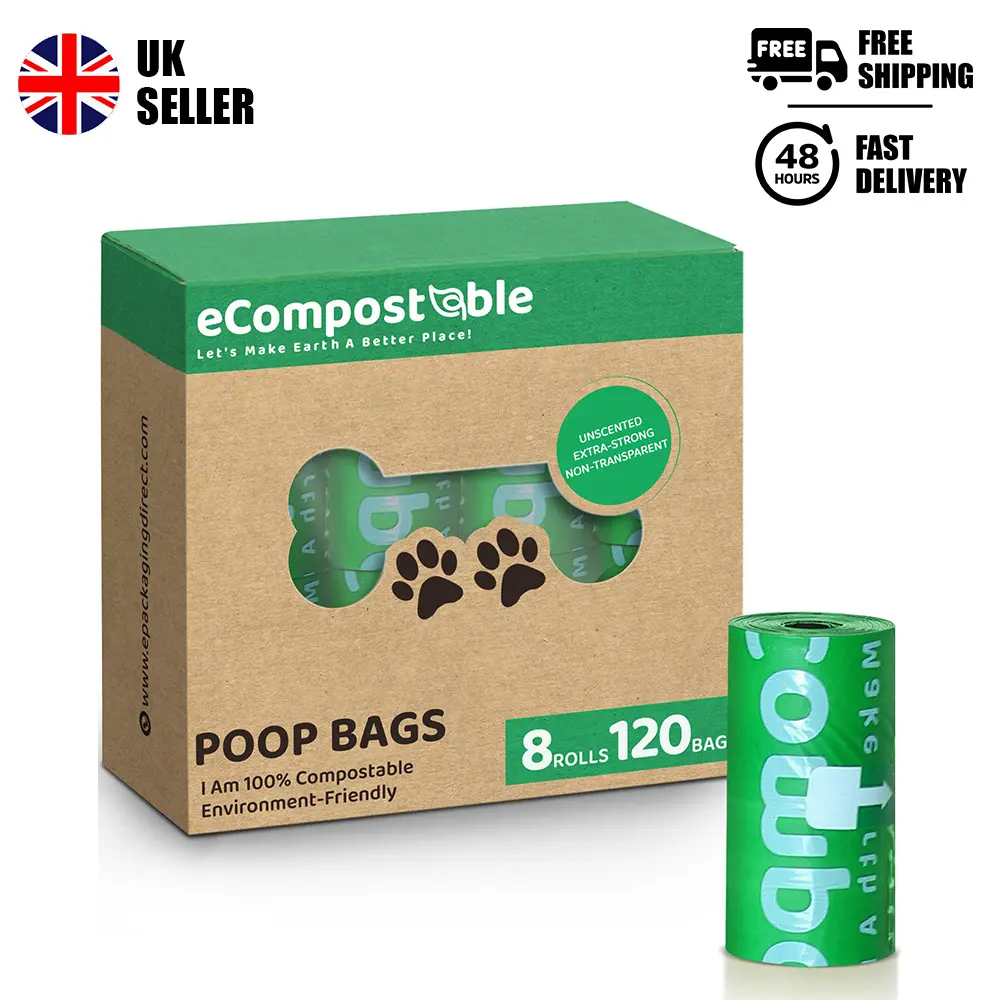 eCompostable Dog Poop Bags For Dogs Unscented Doggy Waste Bag 23x33cm Leak Proof Dog Cat litter Bags Green- 8 Rolls - 120 Count