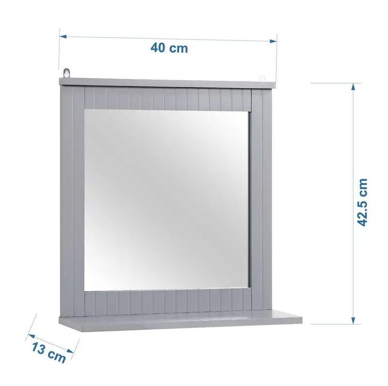 WOOD FRAMED WALL MOUNTED BATHROOM MIRROR W/ COSMETIC SHELF VANITY MIRROR, Living Room or Bathroom, 40cm x 13cm x 42.5cm 4