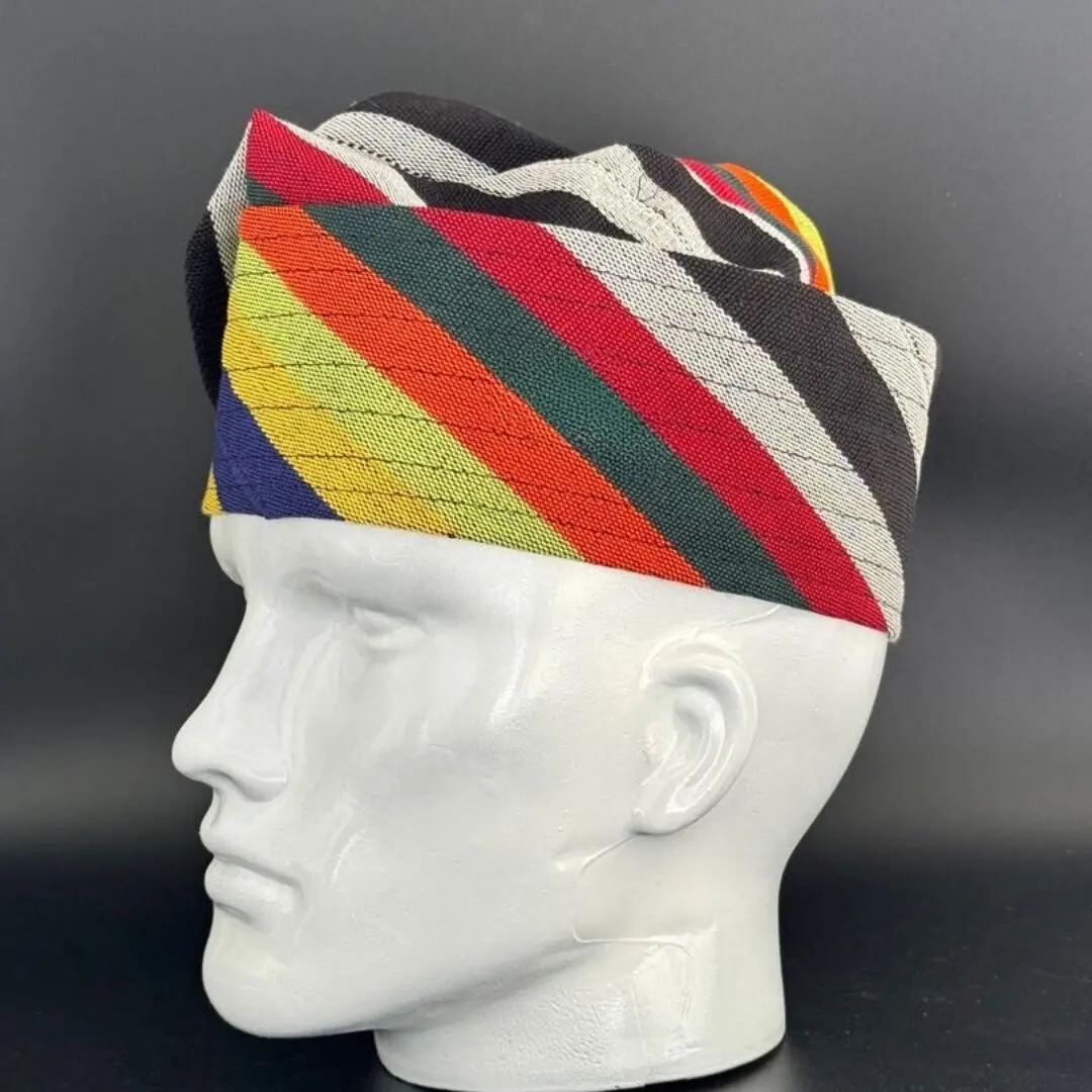 Striped Aso-oke fila in vibrant colours (Nigerian Caps for men)