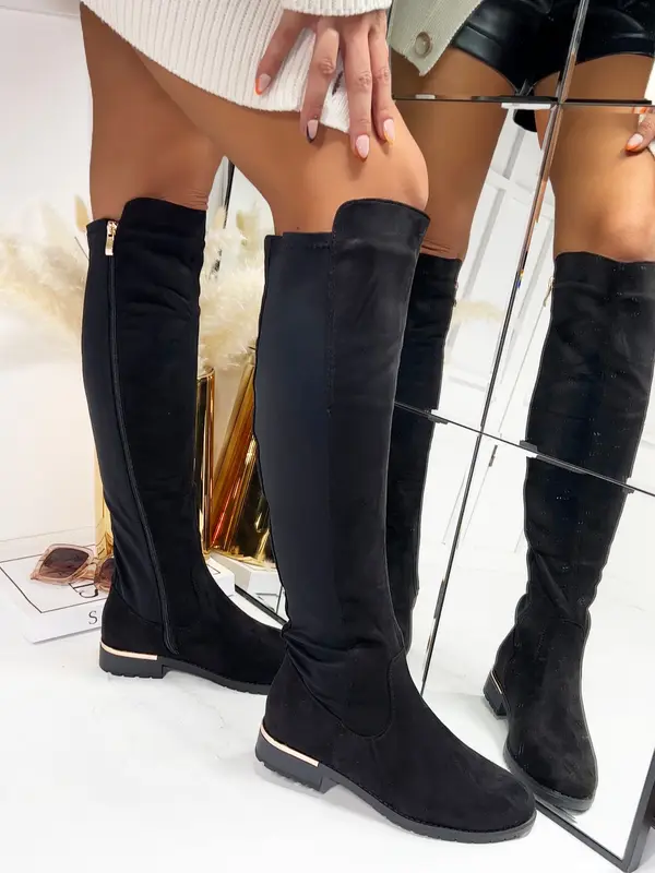 Calista Long Zippped Knee High Boots in Black 6