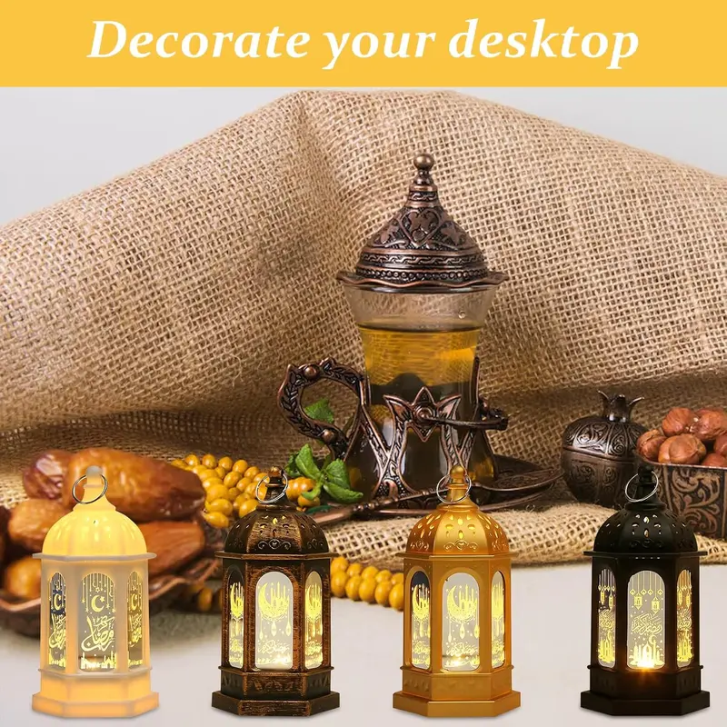 Ramadan Decorations for Home, 4 Pieces Ramadan Lantern Decoration, Ramadan Decorations Ramadan Lights, Eid Mubarak Decorations Lights, Eid Decorations, Ramadan Lantern Table Decor for Home 3