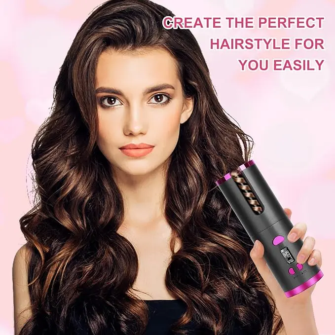 Hair Curler, Cordless Hair Curlers for Long Hair, Wireless Automatic Curling Iron Restriction with Built-in 5000mAh Rechargeable Battery, Portable, for Home Travel etc (Grey) Haircare Heatless Lightweight Comfort 1