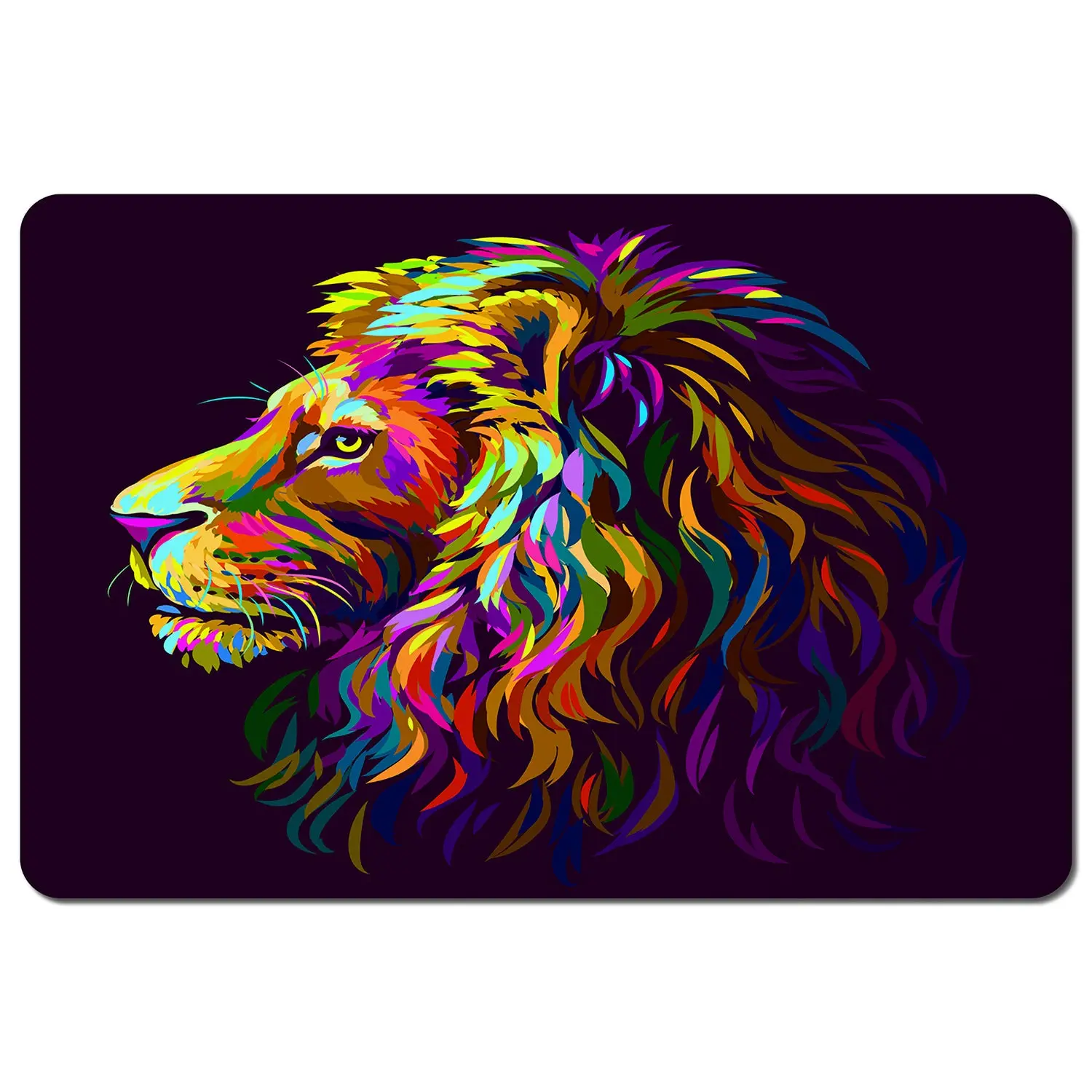 Abstract, multicolored profile portrait of a lion's head on a purple background in popart style (Placemat)
