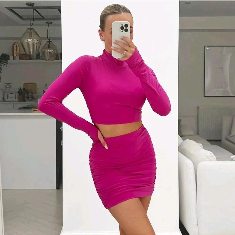 Long Sleeve Ruched Mini Skirt Co-Ord Set 6