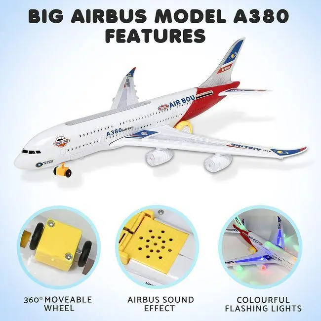 Airplane A380 Kids Electric Light & Sound Bump & Go Toy - Perfect Xmas Gift 1