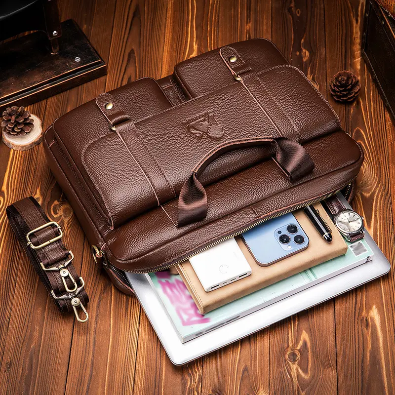 Men's Genuine Leather Briefcase - 15.6" Laptop Messenger Bag with Multiple Compartments & Adjustable Strap 1