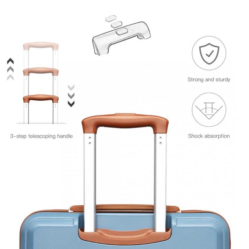 [MissLulu Bags] Sculpted Horizontal Design ABS  20''/24''/28'' Suitcase  with TSA Lock and 12'' Vanity Case - Denim Blue and Brown 3