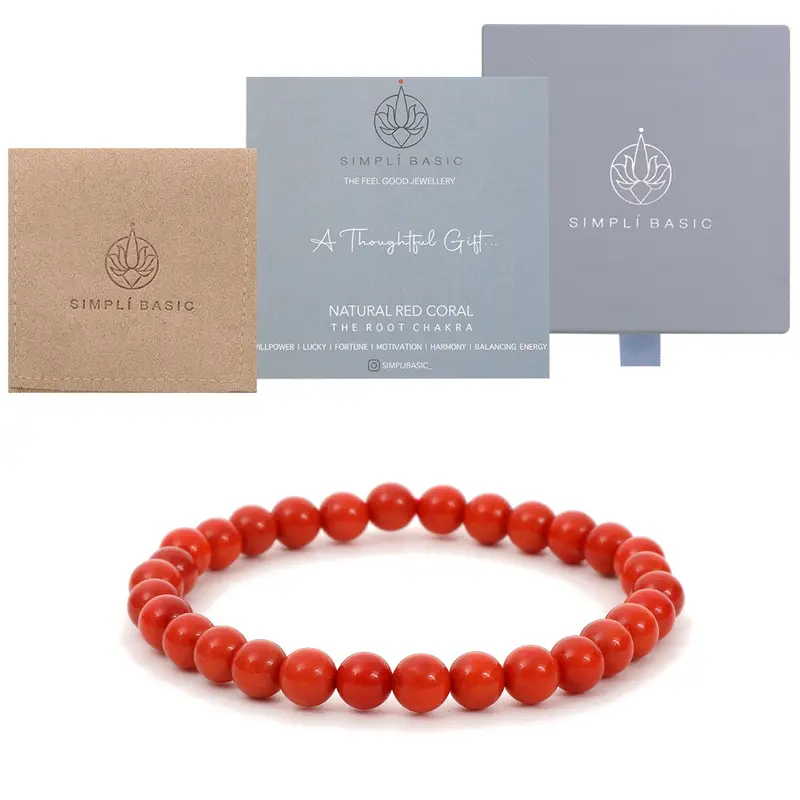 Healing Red coral bead bracelet 6mm 4