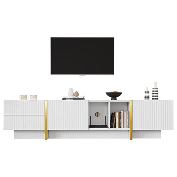 TV Stand for 85inch TV, Entertainment Center with Storage Cabinet and Open Shelves, Embossed Pattern TV Stand, TV Cabinet and Media Console for Living Room, Bedroom, White 5