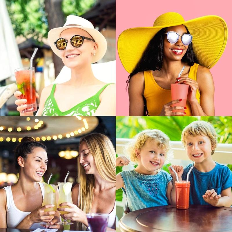 Product Introduction of 8 Pcs Glass Straws Reusable Glass Straw Drinking Straws with 20cm Length Eco Friendly with 2 Cleaning Brushes Transparent Clear Straws Perfect for Milk Coffee Coctail (Curved) 0