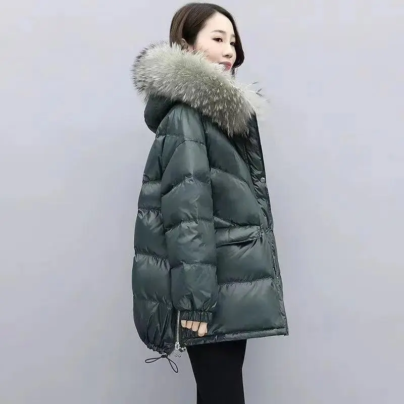 2025 Winter New Warm Down Cotton Jacket With Large Fur collar Hooded Coat Loose Women Thicken Parker Puffer Overcoat Casual wear 3