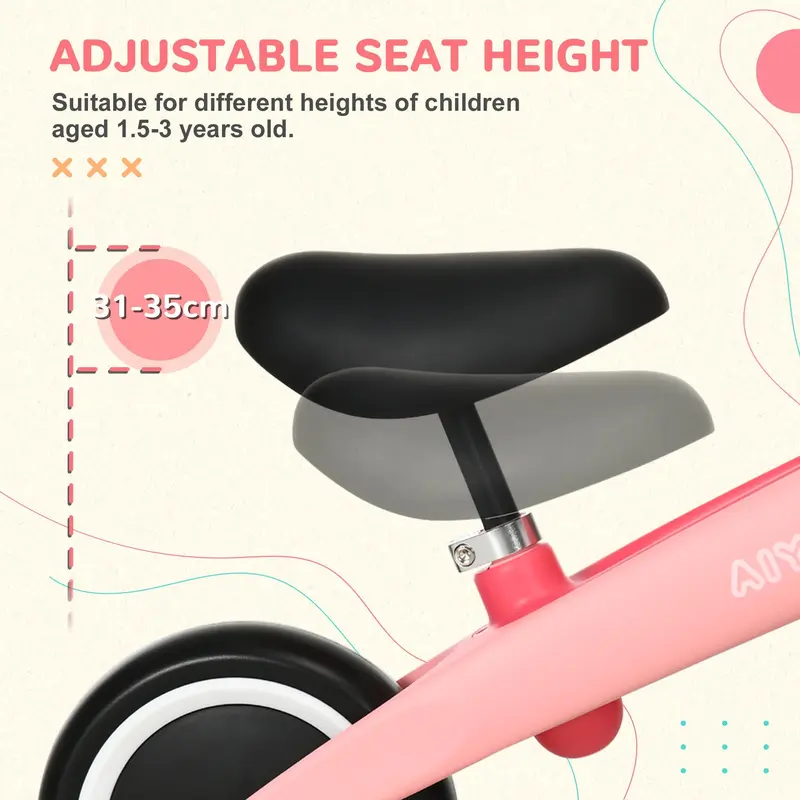 AIYAPLAY Toddler Balance Bike, Adjustable Seat Height, Lightweight Frame for Easy Control, Ideal for 1.5 - 3 Years Old, Pink | Aosom UK 4