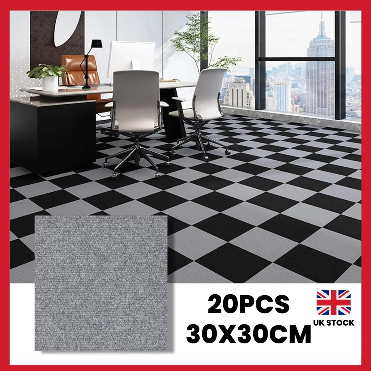 20X Self-Adhesive Carpet Tiles, Commercial Office & Retail Flooring, Easy Install Carpet Squares, Durable Home Flooring Mats, Non-Slip Floor Tiles for Living Room, Bedroom, Hallway, DIY Home Improvement, Heavy Duty Floor Mats for Commercial Spaces