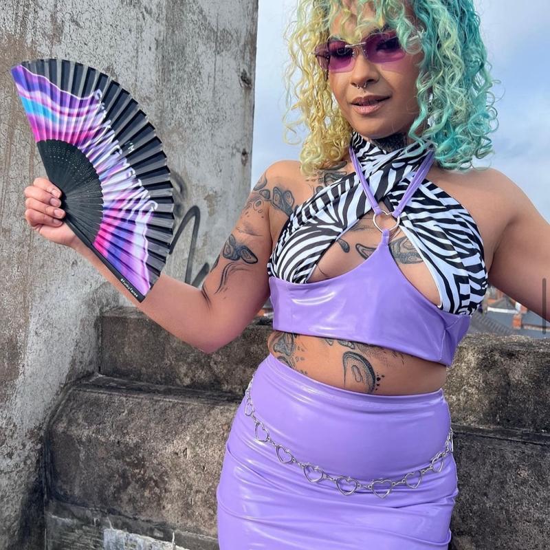 Melting FNKY Fan - Purple Melting Text Print Funky , Bamboo, Foldable Hand Fan for Festivals/Raves/Holidays 5