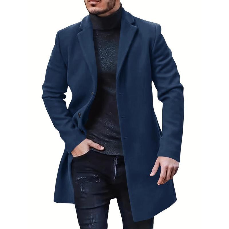 Men's Retro Trench Coat, Semi-formal Warm Single Breasted Overcoat For Fall Winter Business 5
