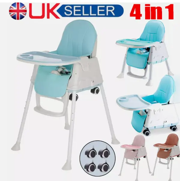 Adjustable 4-In-1 Baby Highchair Infant High Feeding Seat Toddler Table Chair UK