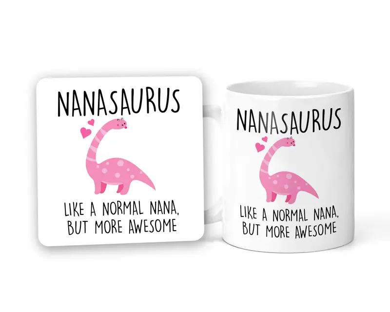 Rib Ticklerz - Funny Mug And Coaster Set Gifts For Nana Birthday Gifts Mother's Day Present Nanasaurus Novelty Dinosaur Present Christmas Nan Grandparents 0