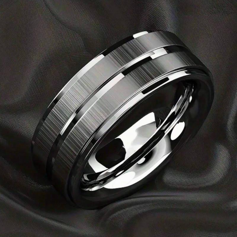 1pc 8mm Polished Stainless Steel Groove Ring for Men, Engagement Ring Jewelry, Wedding Ring, Birthday Party Gift Boyfriend, Valentine's Day Gift 3