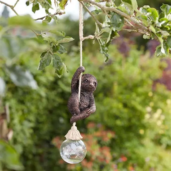 Solar Powered Sloth Swinging Rope Hanging LED Garden Ornament Ball Light - Hand-Painted 1