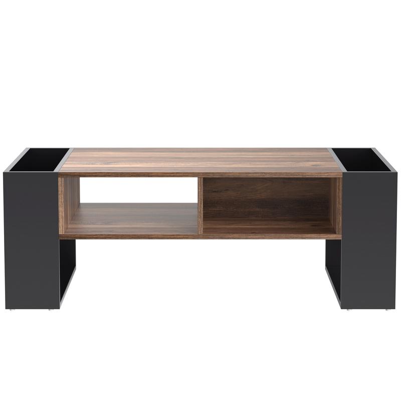 BTM Wood grain coffee table, with a handleless drawer, a storage compartment and rear storage compartment, double-sided storage. With storage compartments on both sides.Office, living room sofa table 3