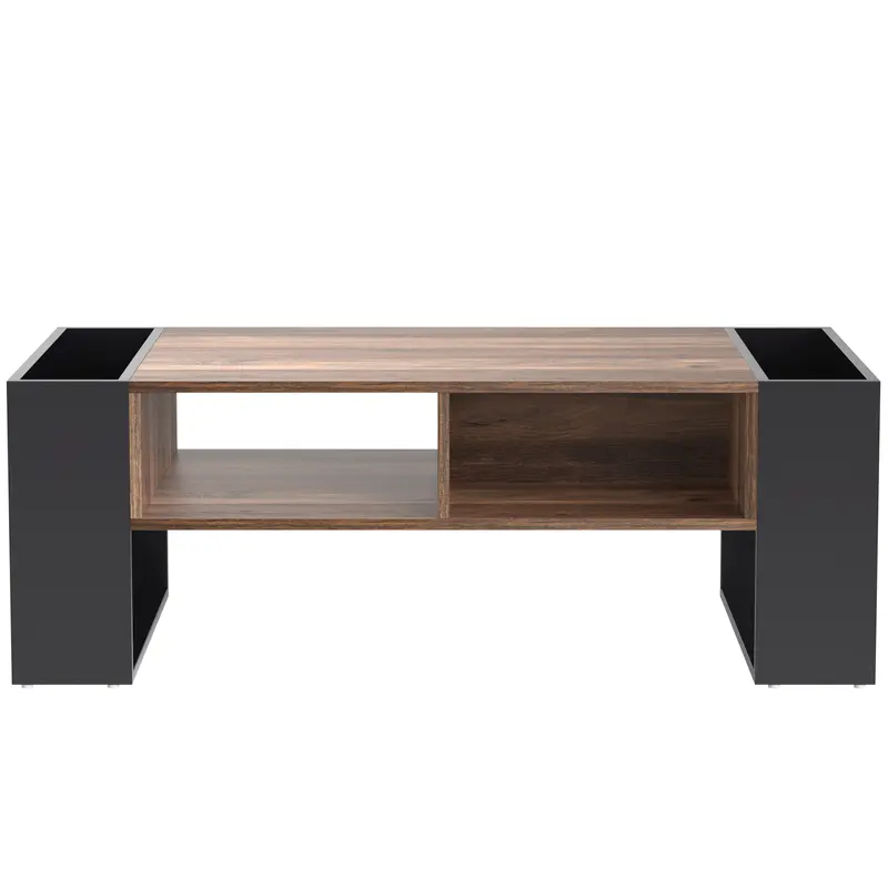 BTM Wood grain coffee table, with a handleless drawer, a storage compartment and rear storage compartment, double-sided storage. With storage compartments on both sides.Office, living room sofa table 3