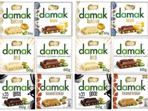 Nestle Damak Premium Chocolates with Pistachios Mix Pack of 12 - x2 Baklava, x2 Lokum, x2 White, x2 Caramel Croquant, x2 Milk, x2 Dark Chocolates