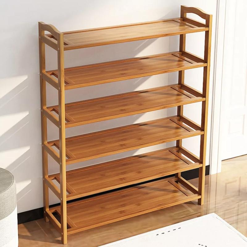 Bamboo Shoe Rack 6 Tiers with Wooden Shelves - UK Footwear Organiser 3